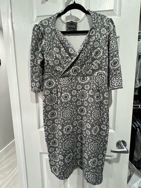 Leota Black and White Floral Midi Wrap Dress